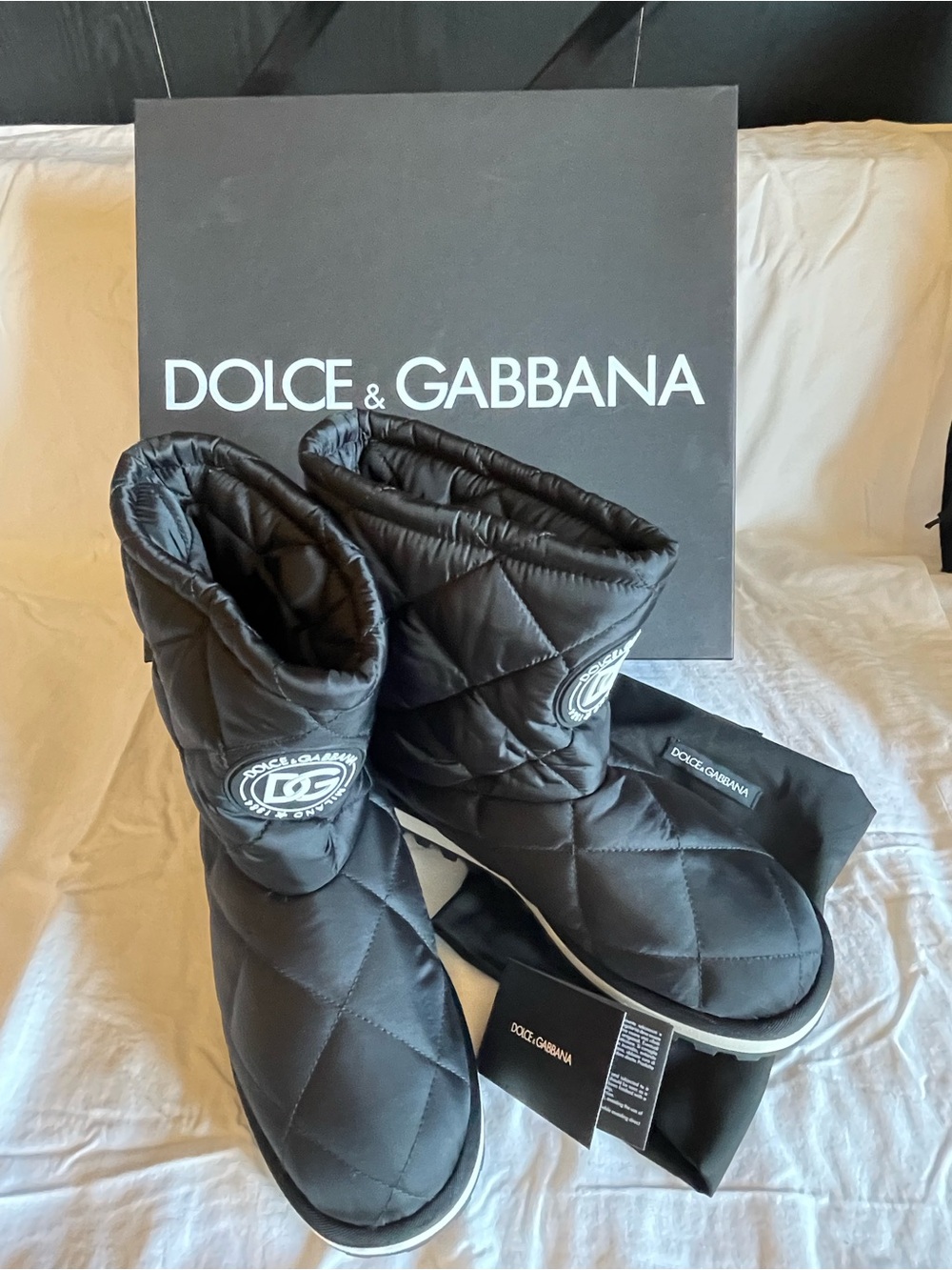 Dolce & Gabbana Black Quilted Logo Snow Boots